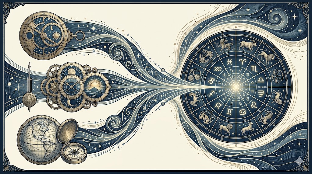 Schema illustrato dei dati necessari per calcolare l'ascendente: data di nascita, ora di nascita e citta